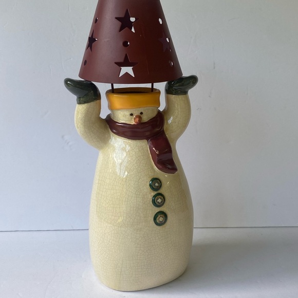 Country Chrismas decor Snowman candle holder with lamp shade - Picture 1 of 7
